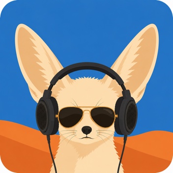 Fennec app icon: a fennec fox in aviators and open-back headphones